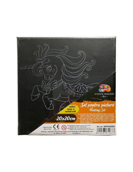 MCPP202N58,Panza predesenata pe sasiu neagra 20 x 20 cm unicorni 2 sf art pigna