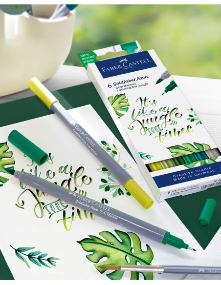 FC164517,Marker solubil 2 capete set 6 buc lettering jungle goldfaber faber-castell FC164517,Marker solubil 2 capete set 6 buc lettering jungle goldfaber faber-castell
