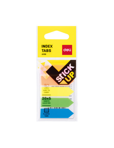 DLEA10602,Index adeziv plastic DELI sageata 12*43mm 5 culori 20 file
