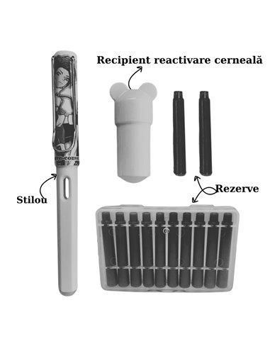 GB-5316/ALBASTRU,Stilou cu cerneala termosensibila + Rezerve, GB-5316/ALBASTRU