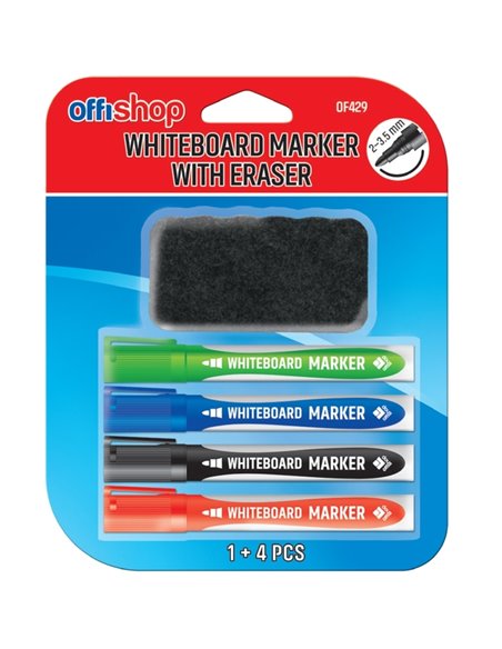 OF429,Marker whiteboard OFFISHOP 4 culori/set, 2-3.5mm + burete - OF429