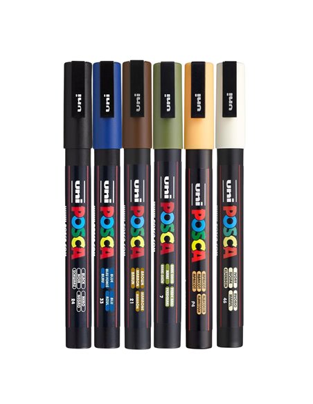 POS12,Set 6 Markere UNI-POSCA PC-3M, 0.9-1.3 mm, POS12