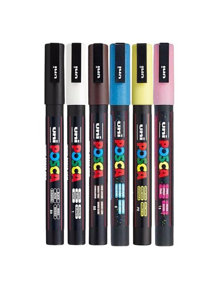 POS15,Set 6 Markere UNI-POSCA PC-3M, 0.9-1.3 mm, POS15