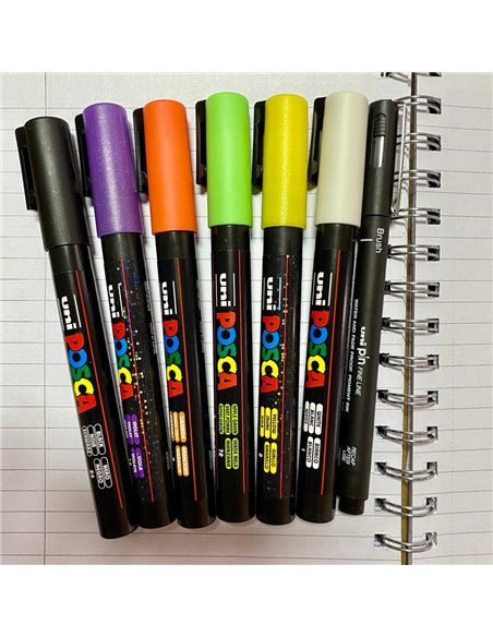 POS16,Set 6 Markere UNI-POSCA PC-3M, 0.9-1.3 mm + Liner Uni, POS16