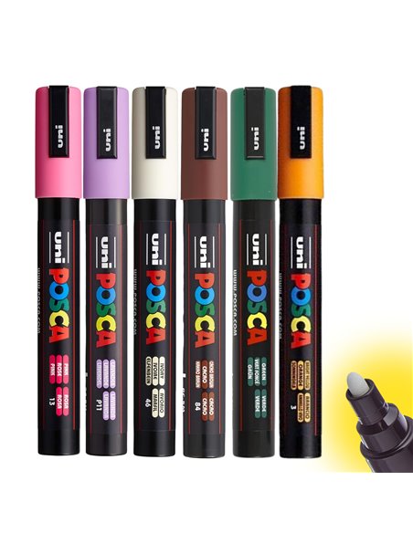 POS18,Set 6 Markere UNI-POSCA PC-5M, 1.8-2.5 mm, POS18