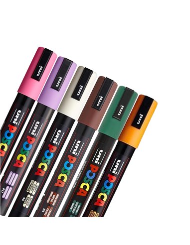 POS18,Set 6 Markere UNI-POSCA PC-5M, 1.8-2.5 mm, POS18