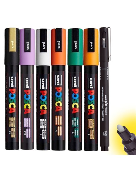POS17,Set 6 Markere UNI-POSCA PC-5M, 1.8-2.5 mm + Liner Uni, POS17