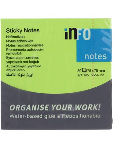 IN565433,Notes adeziv Info Notes 75*75MM 80file, Verde neon