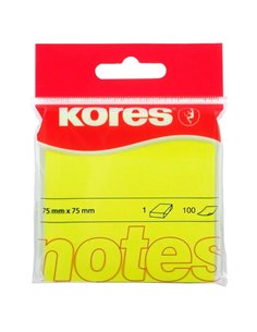 KO47076,Notes adeziv KORES 75X75mm, 100 file, Galben neon