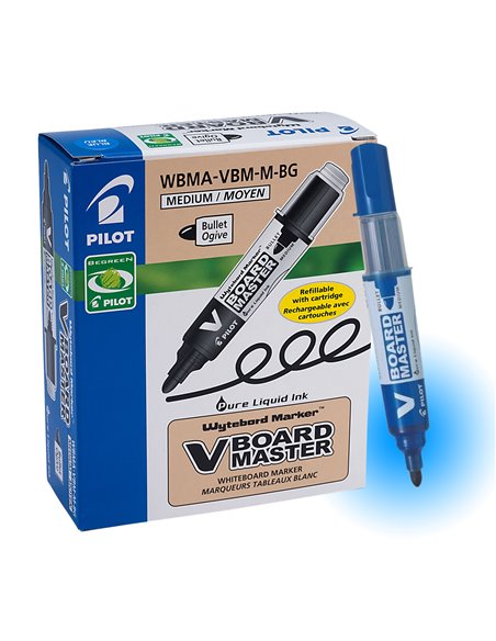Marker pentru tabla Pilot Vboard Master, varf rotund, 2.3 mm, 10 bucati/cutie, albastru