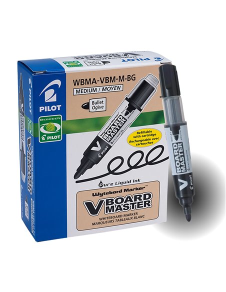 Marker pentru tabla reincarcabil Pilot Vboard Master, varf rotund, 2.3 mm, 10 bucati/cutie, negru
