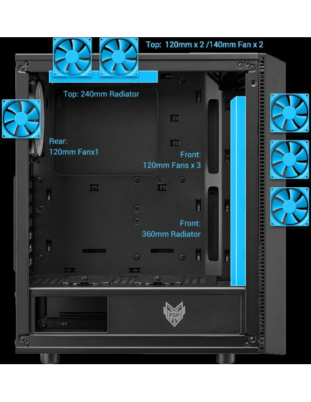 Carcasa FSP, CMT 350, Mid Tower, ATX, fara sursa, black,CMT 350