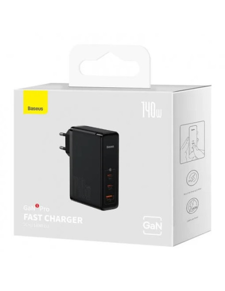 CCGP100201,INCARCATOR retea Baseus GaN5 Pro, Quick Charge 140W, 1 x USB, 2 x USB Type-C, include cablu USB Type-C la USB Type-C 