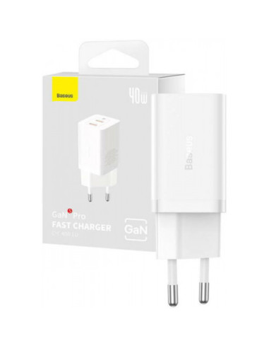 CCGP180102,Incarcator retea Baseus GaN5 Pro, Quick Charge 40W, 2 x USB Type-C, alb "CCGP180102" - 6932172627911