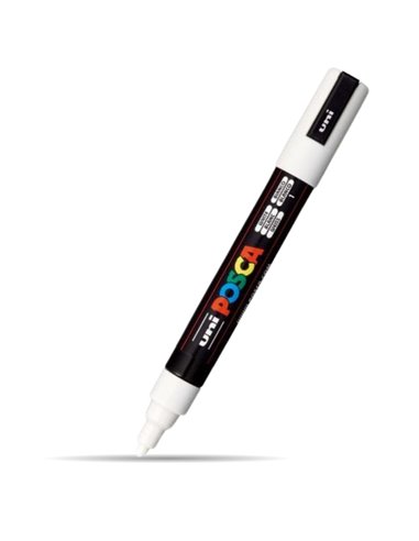 Marker UNI Posca PC-5M, varf 1.8 - 2.5 mm, Alb