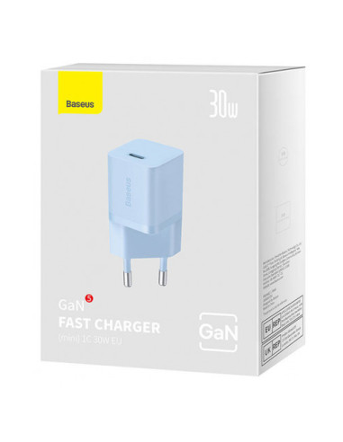 CCGN070603,Incarcator retea Baseus Mini, GaN5 Fast Charger 30W, 1 x USB Type-C 5V/3A, albastru "CCGN070603" - 6932172624453