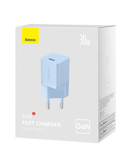 CCGN070603,Incarcator retea Baseus Mini, GaN5 Fast Charger 30W, 1 x USB Type-C 5V/3A, albastru "CCGN070603" - 6932172624453