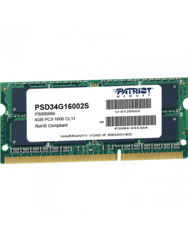 Memorie RAM notebook Patriot, SODIMM, DDR3, 4GB