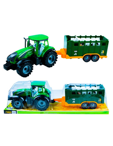 0488-307,Tractor cu frictiune + remorca si figurina calut