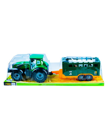 0488-307,Tractor cu frictiune + remorca si figurina calut