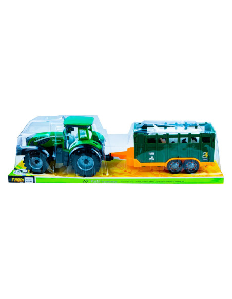 0488-307,Tractor cu frictiune + remorca si figurina calut