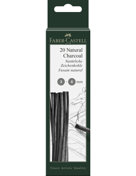 FC129198,Cutie 20 buc carbune natural pitt monochrome 3-6mm faber-castell