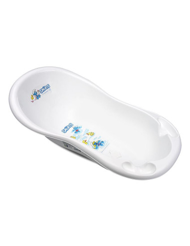 10131152401,Cadita bebe, 100 cm, cu dop de scurgere si baza antialunecare, Strumfi White, Strumfi White