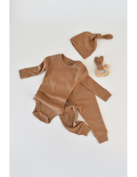 UP-BC-CSYM22506-3,Set 3 piese: body cu maneca lunga, pantaloni lungi si caciulita din bumbac organic si modal - Maro BabyCosy, D