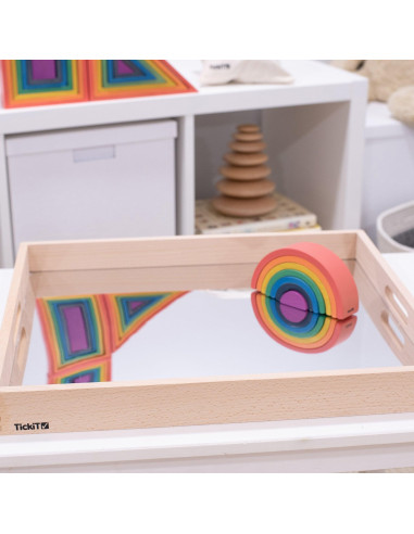 TIK73466,Tava mare din lemn cu oglinda acrilica, 500 x 435 x 50 mm, pentru activitati senzoriale