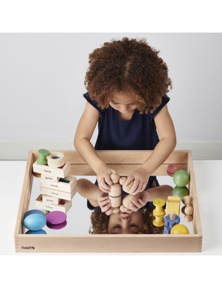 TIK73466,Tava mare din lemn cu oglinda acrilica, 500 x 435 x 50 mm, pentru activitati senzoriale