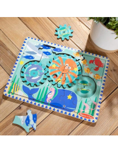 MD31003,Puzzle educativ din lemn, cu rotite dintate, Oceanul, 8 piese, pentru copii 3 ani+, Melissa&Doug 31003 2