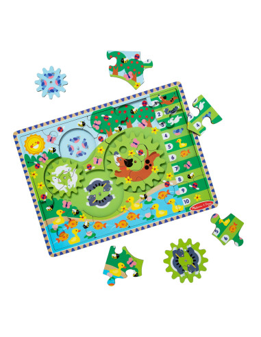 MD31004,Puzzle din lemn cu rotite dintate pentru invatarea numararii prin joaca Animale vesele