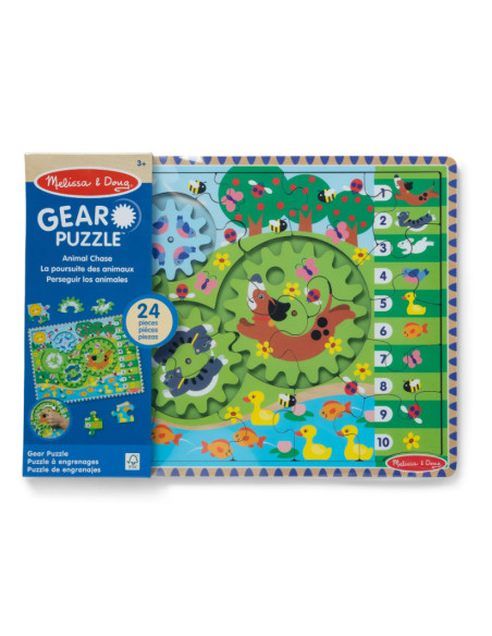 MD31004,Puzzle din lemn cu rotite dintate pentru invatarea numararii prin joaca Animale vesele MD31004,Puzzle din lemn cu rotite dintate pentru invatarea numararii prin joaca Animale vesele