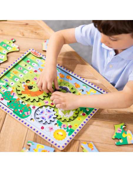 MD31004,Puzzle din lemn cu rotite dintate pentru invatarea numararii prin joaca Animale vesele MD31004,Puzzle din lemn cu rotite dintate pentru invatarea numararii prin joaca Animale vesele
