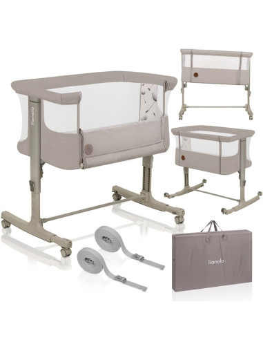 BN-LO-AURORA_BEIGE_SAND,Patut co-sleeper, Lionelo, Aurora, 3 in 1, Cu leganare si setare unghiulara, Include saltea cu densitate