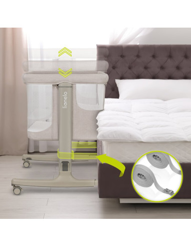BN-LO-AURORA_BEIGE_SAND,Patut co-sleeper, Lionelo, Aurora, 3 in 1, Cu leganare si setare unghiulara, Include saltea cu densitate