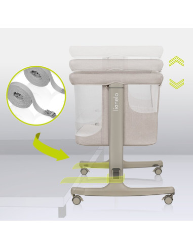 BN-LO-AURORA_BEIGE_SAND,Patut co-sleeper, Lionelo, Aurora, 3 in 1, Cu leganare si setare unghiulara, Include saltea cu densitate