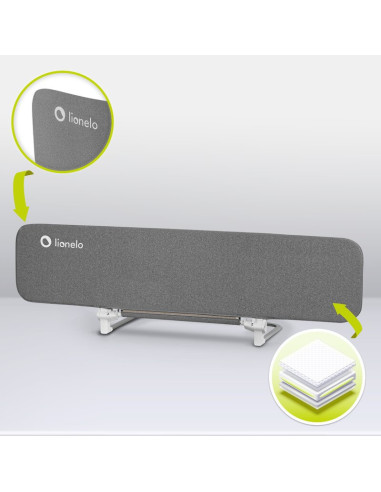 BN-LO-LORA_XL_GREY_STONE,Bariera de protectie pentru pat, Lionelo, Lora XL, Pliabila, Sistem de blocare StandSafe, Geanta de tra