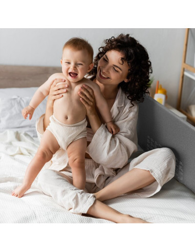 BN-LO-LORA_XL_GREY_STONE,Bariera de protectie pentru pat, Lionelo, Lora XL, Pliabila, Sistem de blocare StandSafe, Geanta de tra