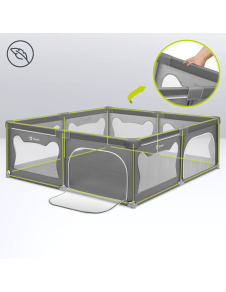 BN-LO-WILLOW_XL_GREY_CONCRETE,Tarc de joaca copii, Lionelo, Willow XL,180 x 200 cm, Pliere compacta, Include geanta de transport