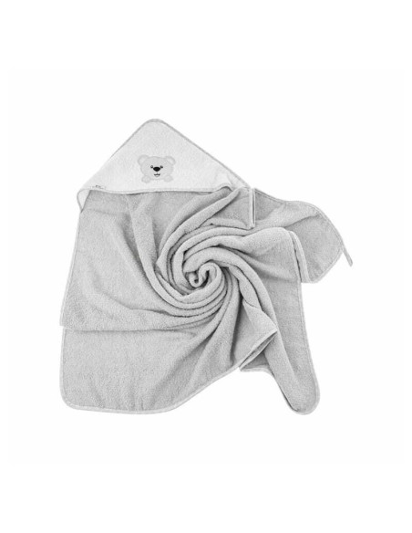BN-BL021,Prosop de baie, Bocioland, Cu gluga, 100% bumbac, 80x80 cm, Teddy Bear, Grey
