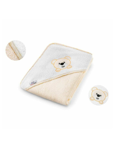 BN-BL020,Prosop de baie, Bocioland, Cu gluga, 100% bumbac, 80x80 cm, Teddy Bear, Beige
