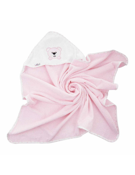BN-BL024,Prosop de baie, Bocioland, Cu gluga, 100% bumbac, 80x80 cm, Teddy Bear, Pink