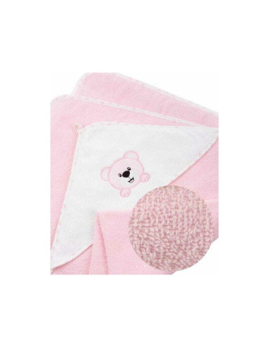 BN-BL024,Prosop de baie, Bocioland, Cu gluga, 100% bumbac, 80x80 cm, Teddy Bear, Pink