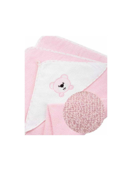 BN-BL024,Prosop de baie, Bocioland, Cu gluga, 100% bumbac, 80x80 cm, Teddy Bear, Pink