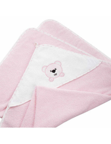 BN-BL024,Prosop de baie, Bocioland, Cu gluga, 100% bumbac, 80x80 cm, Teddy Bear, Pink