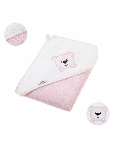 BN-BL024,Prosop de baie, Bocioland, Cu gluga, 100% bumbac, 80x80 cm, Teddy Bear, Pink