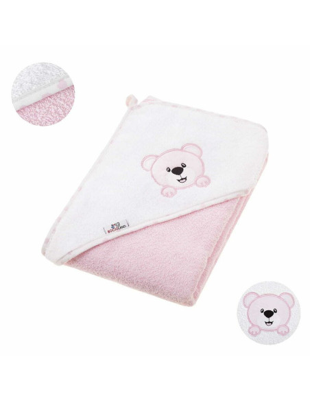 BN-BL024,Prosop de baie, Bocioland, Cu gluga, 100% bumbac, 80x80 cm, Teddy Bear, Pink