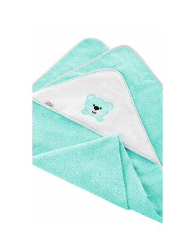 BN-BL023,Prosop de baie, Bocioland, Cu gluga,100% bumbac, 80x80 cm, Teddy Bear, Turquoise
