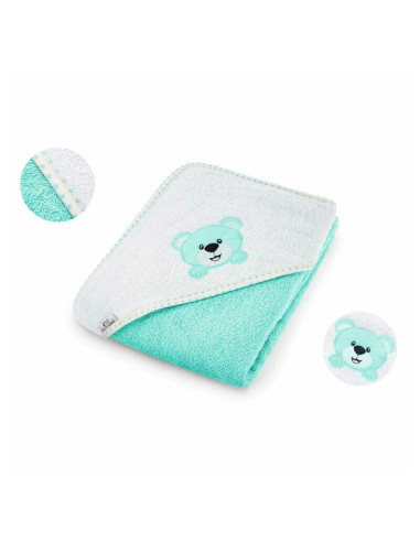 BN-BL023,Prosop de baie, Bocioland, Cu gluga,100% bumbac, 80x80 cm, Teddy Bear, Turquoise